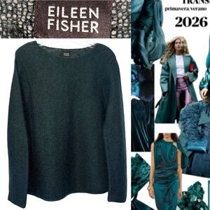 Eileen Fisher Forest Green Round-Neck Pullover kid Mohair Medium